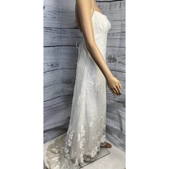 Galina Ivory Lace Wedding Dress KP3766 Bridal Gown Spaghetti Strap Boho Sz 4 - Picture 3 of 16